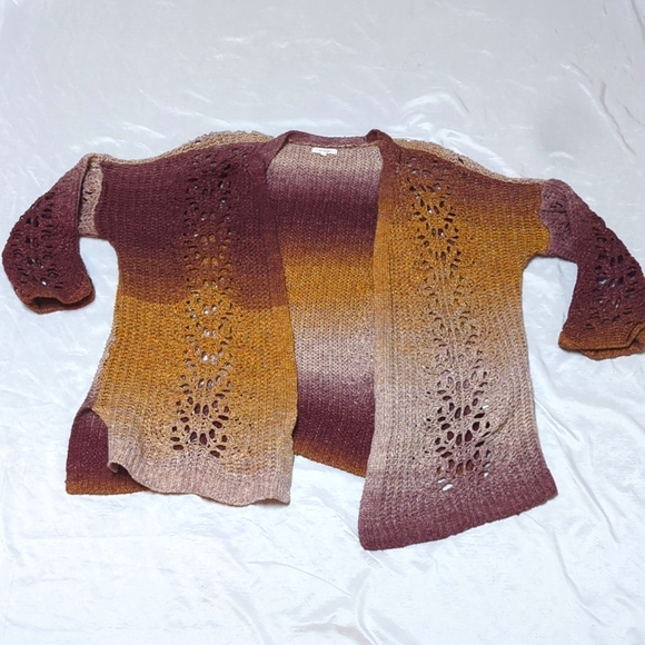 Maurices Sweaters - Maurices Open Knit Earthtone Gradient Open Front Cardigan XL Purple Gold
